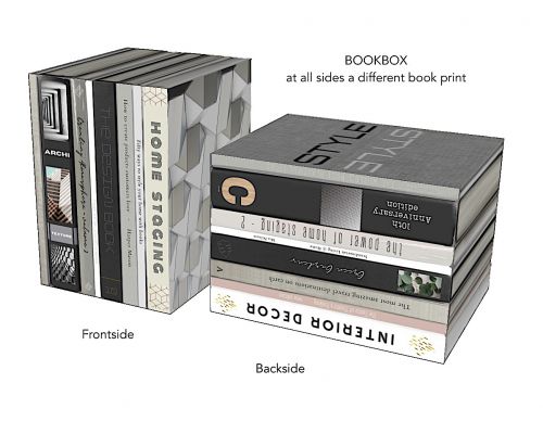 LIBROS DE CARTÓN grandes. Todas las caras del cubo están impresas con una impresión diferen-te de libro o de páginas de libro. Se puede usar en formato vertical o apaisado. El precio es por UNA caja de libros